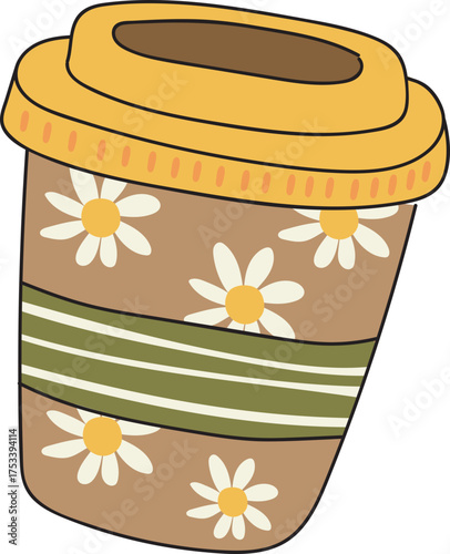 Floral Coffee Delight: A charming coffee cup adorned with delicate daisies, offering a moment of comfort and the simple pleasure of a warm beverage.