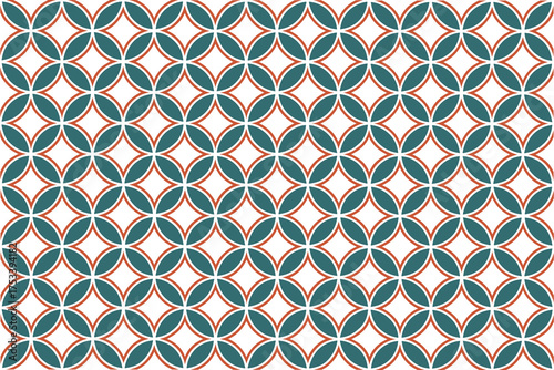 Modern geometric seamless pattern with teal and orange circular symmetry on white background, perfect for tile design, textile print, wallpaper, and stylish contemporary decoration.
