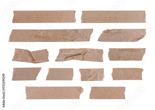 Set old brown masking kraft paper tape materials set used for graphic design banner retro vintage style isolated on transparent background or png file.