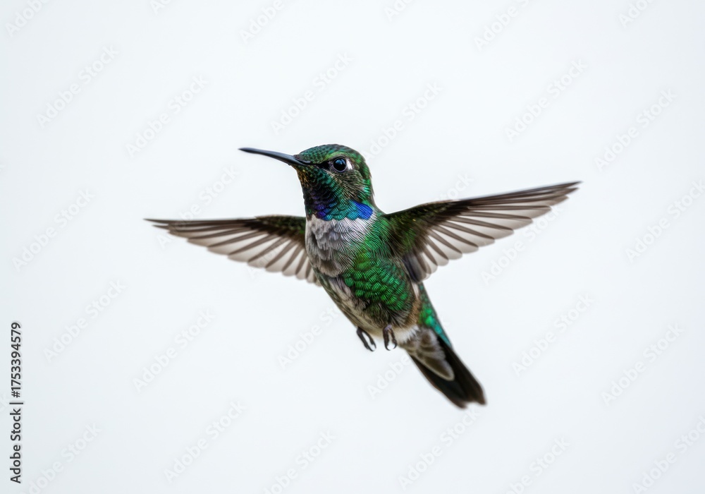 Obraz premium Colorful Hummingbird Flying in Bright White Background
