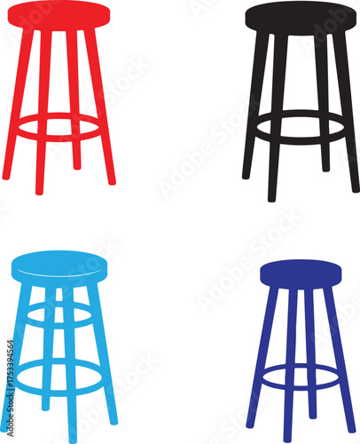 Four colorful bar stools arranged in a grid on a white background.