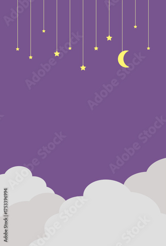 背景素材　星と月のきらめく夜空