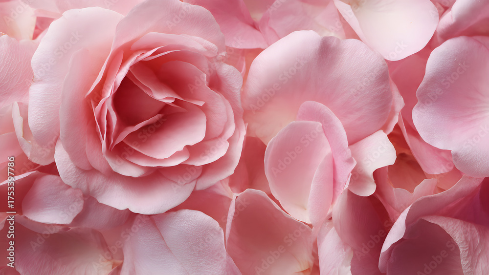 Obraz premium Abstract background soft pale baby pink rose petals wallpaper. An abstract background of a closeup view of beautiful soft color, pale baby pink rose petals of a flower that has fully opened and in ful