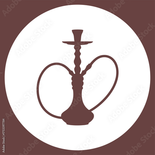 Vector Hookah Shisha Icon: Silhouette of a Traditional Water Pipe in a Circle.