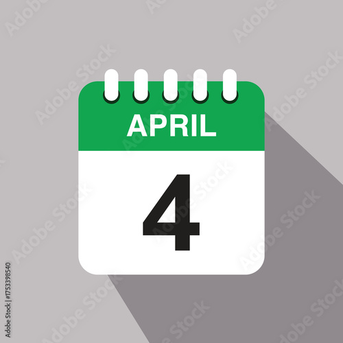 4 april calendar date icon. vector illustration with shadow design