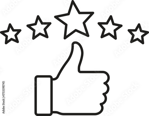 Five Star Rating Icon with Thumbs Up Hand Gesture five stars review