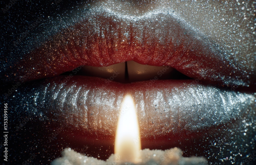 Obraz premium Glittering lips reflecting light from candle flame