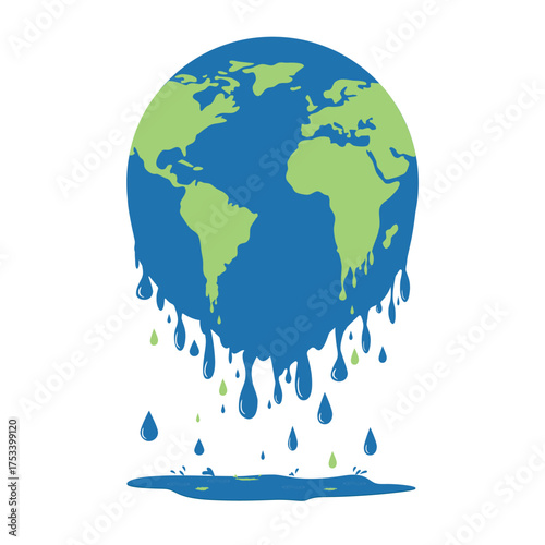 Melting earth, climate change. Global warming. Depicting the world. The terrestrial globe, the earth seen from space. Environmental damage; planet crisis.