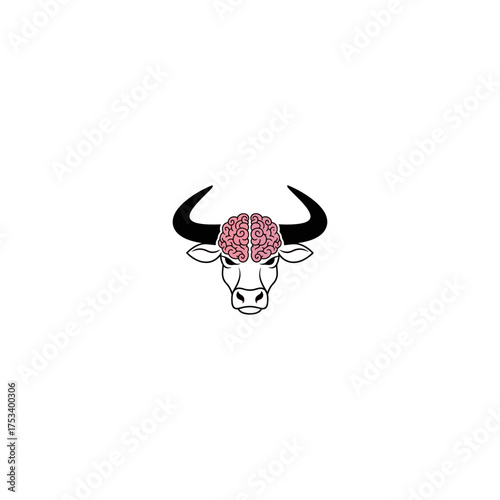 Bull head with a brain in place of the skull