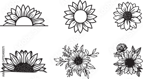 Set of colorful floral vector illustrations with seamless nature patterns and summer blossoms
