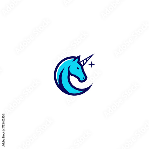 Cyan unicorn crest with dark blue accents and star detail