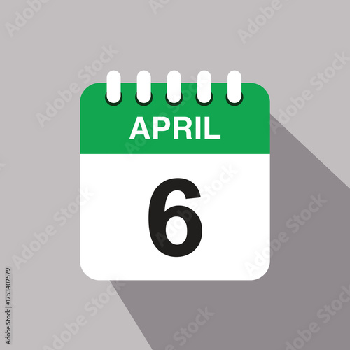 6 april calendar date icon. vector illustration with shadow design