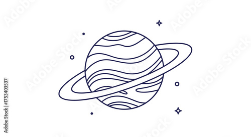 An artistic rendering of planet saturn with its prominent rings and a scattering of stars in the background.