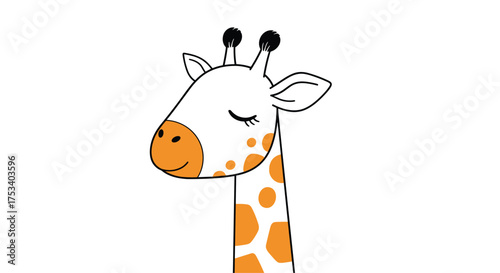 Cute cartoon giraffe with closed eyes and orange spots looking slightly to the left.