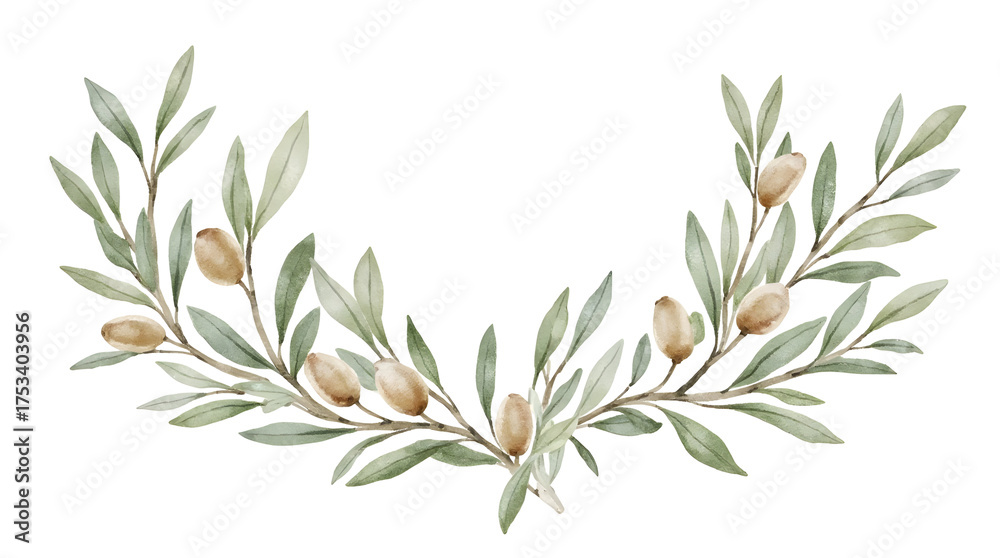 Fototapeta premium Olive Branch with Green Leaves and Fruit on Transparent Background