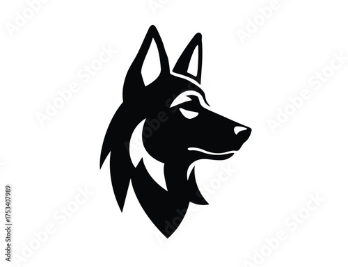 Monochromatic Stylized Wolf Dog Head Vector Illustration Esport Mascot Logo

