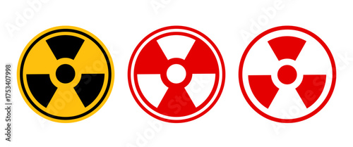 Radioactive Warning Symbol Collection in Red and Yellow Circle Designs for Safety, Nuclear, and Industrial Communication
