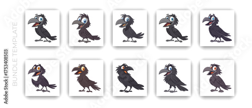 Cartoon Crow Character Expressions Set Funny Raven Mascot Emotions Collection