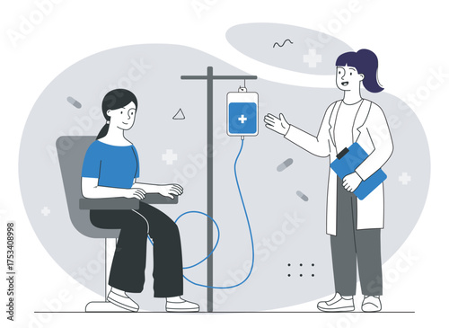 Patient receiving IV therapy illustration. Vector illustration