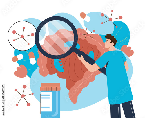 Doctor examining intestines concept. Vector illustration