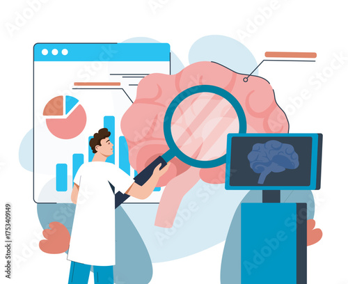 Doctor analyzing brain data illustration. Vector illustration