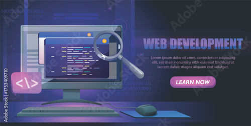 Web development concept on desktop screen. Vector illustration