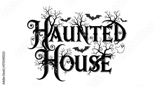 Spooky Haunted House Design: An artistic logo featuring a haunted house design, complete with eerie elements like bats, and ghosts, evoking a sense of mystery and the supernatural.