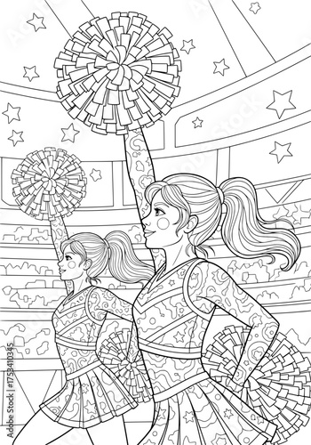 cheerleaders at sports competitions. coloring book