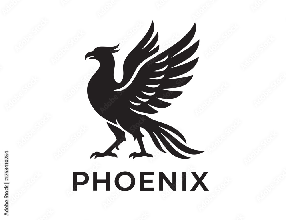Obraz premium Majestic Black Phoenix Bird Vector Logo Illustration for Company Rebranding