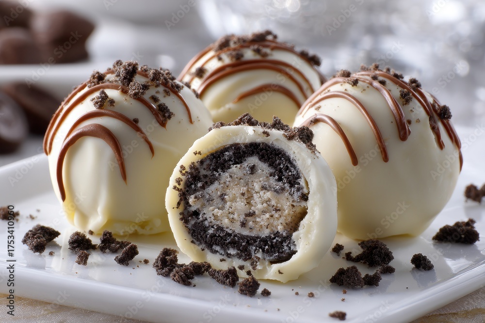 Fototapeta premium Oreo Truffle. Indulgent White Chocolate Truffles Rolled in Cocoa