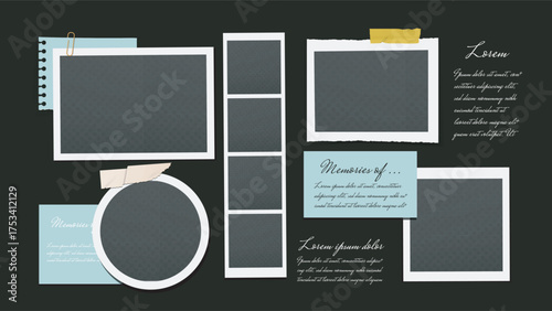 Scrapbook photo frame collage set layout. Vector illustration
