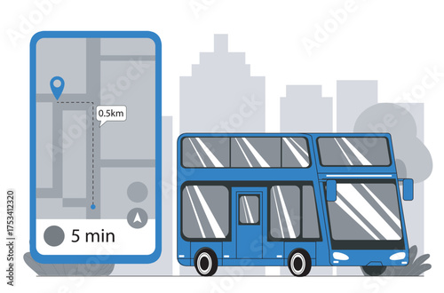 Double-decker bus and GPS navigation concept. Vector illustration