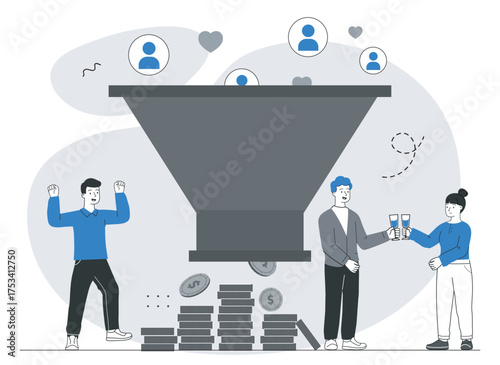 Marketing funnel success concept. Vector illustration