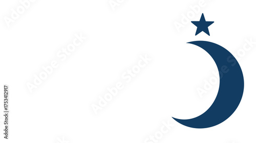 Crescent moon and star on white background, a symbolic representation of faith, spirituality, and religious tradition.