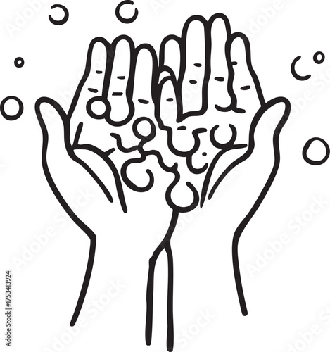 Handwashing Vector – Cupped Hands with Soap Bubbles, Cleanliness and Health Awareness Design