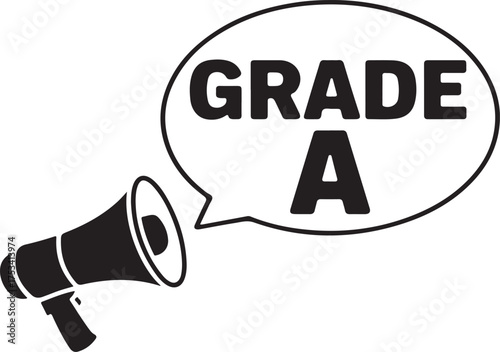 Black megaphone announcing grade a announcement speech bubble