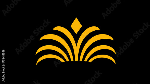 Elegant golden abstract crown or luxury emblem with a central diamond shape on a sleek black background, symbolizing premium quality and sophistication.
