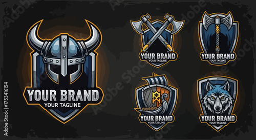 Collection of Viking Warrior and Animal Emblem Logos.