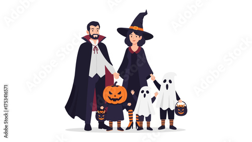 Halloween Family Gathering: A family, costumed in festive attire, comes together to celebrate the spooktacular essence of Halloween.