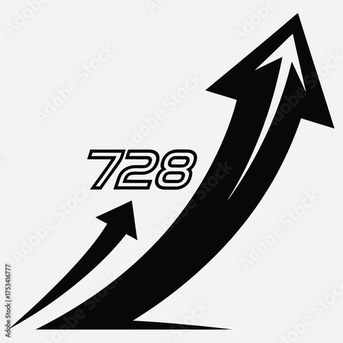Number 728 with Upward Arrow Graphic symbolizing growth, progress, and achievement