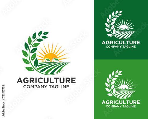 Agriculture logo and agro farm green logo template vector design