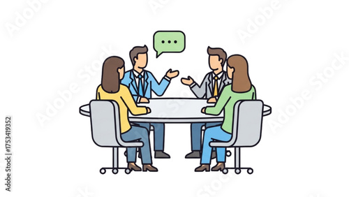 Business team collaboration with colleagues discussing ideas around a table in an office meeting