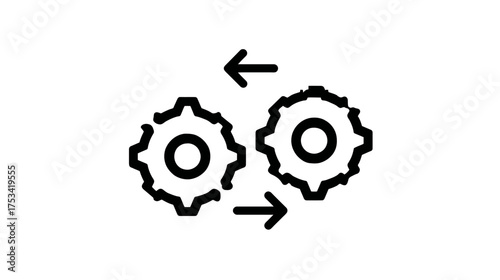 Two interlocking gears with arrows illustrating a continuous process, workflow, integration, or system mechanism icon