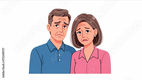 Sad Couple Illustration with Facial Expression and Body Language