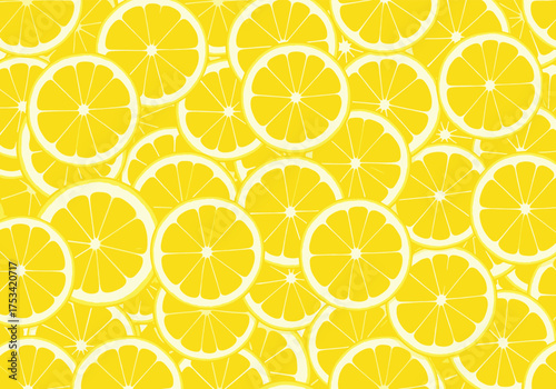 A vibrant close-up of overlapping bright yellow citrus fruit slices creating a refreshing and energetic background pattern.