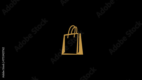 Golden minimalist shopping bag icon on a sleek black background, representing luxury retail, online shopping, and consumerism concept
