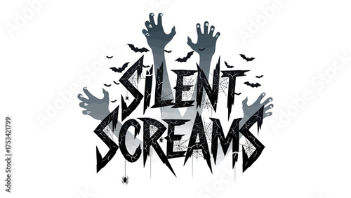 Silent Screams: A chilling graphic design evokes a sense of unease, featuring eerie silhouettes and ominous design elements, perfect for projects centered around horror and suspense. 