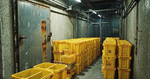 Yellow containers storage corridor
