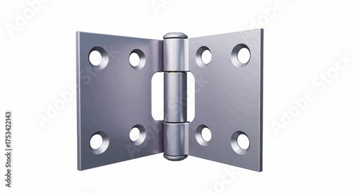 Realistic metal butt door hinge with screw holes, stainless steel hardware equipment, vector, illustration