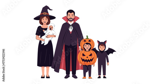 Halloween Family Portrait: A family, united by the spooky spirit of Halloween, poses in their creative costumes, ready for a night of festive fun and frights.